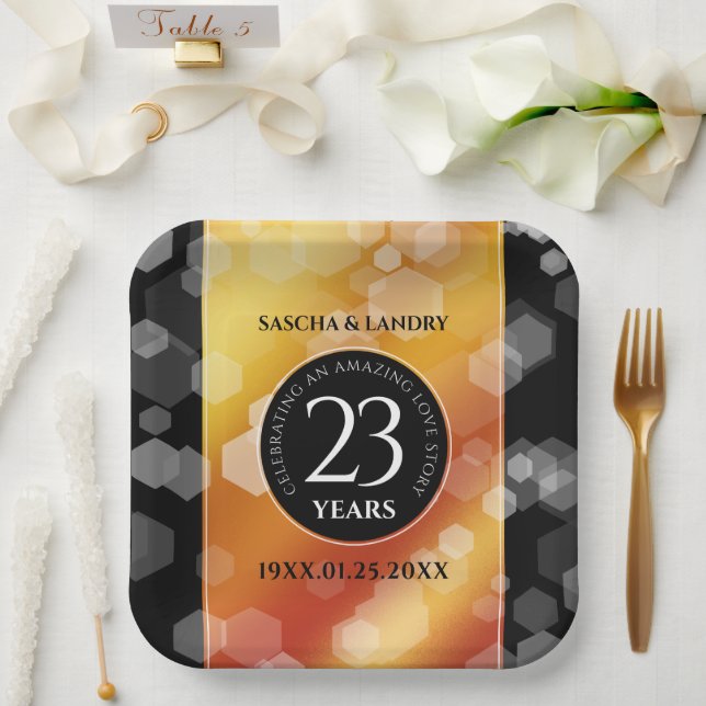 Elegant 23rd Imperial Topaz Wedding Anniversary Paper Plate (Wedding)