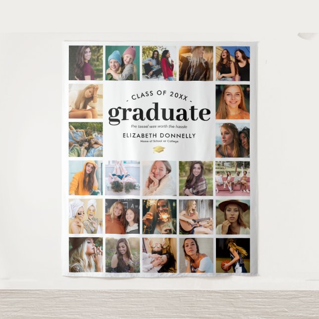 Elegant 24 Photo Collage Graduation Tapestry (Front)