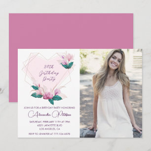 Elegant 24th birthday invitations Floral Photo