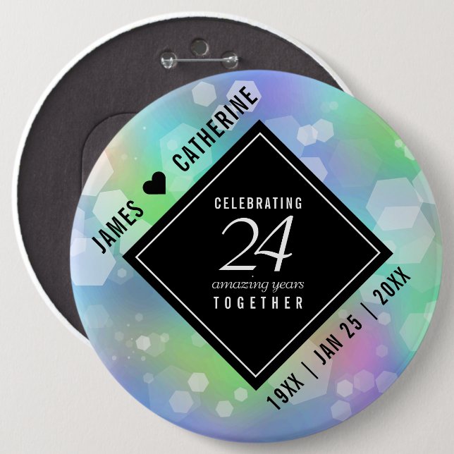 Elegant 24th Opal Wedding Anniversary Celebration 6 Cm Round Badge (Front & Back)