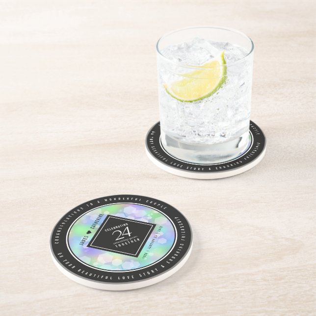 Elegant 24th Opal Wedding Anniversary Celebration Coaster (Side)