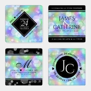 Elegant 24th Opal Wedding Anniversary Celebration Coaster Set