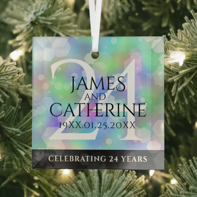 Elegant 24th Opal Wedding Anniversary Celebration Glass Tree Decoration (Insitu)