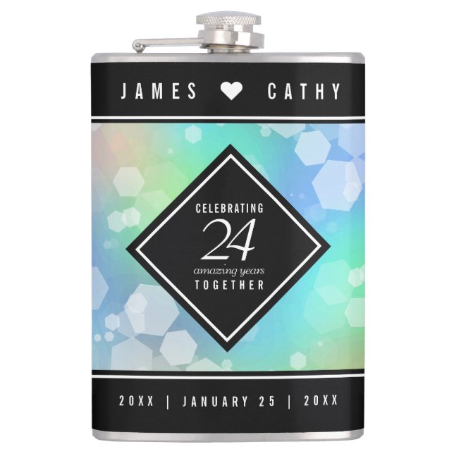 Elegant 24th Opal Wedding Anniversary Celebration Hip Flask (Front)