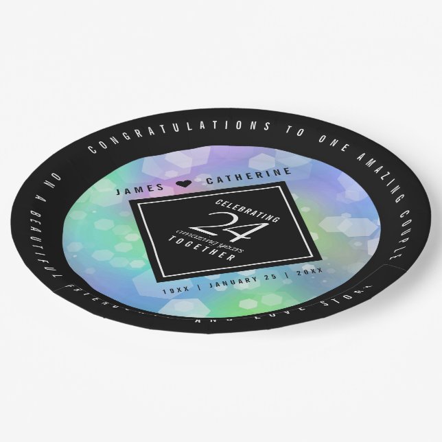 Elegant 24th Opal Wedding Anniversary Celebration Paper Plate (Angled)