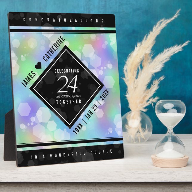 Elegant 24th Opal Wedding Anniversary Celebration Plaque (Side)