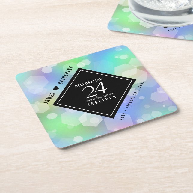 Elegant 24th Opal Wedding Anniversary Celebration Square Paper Coaster (Angled)