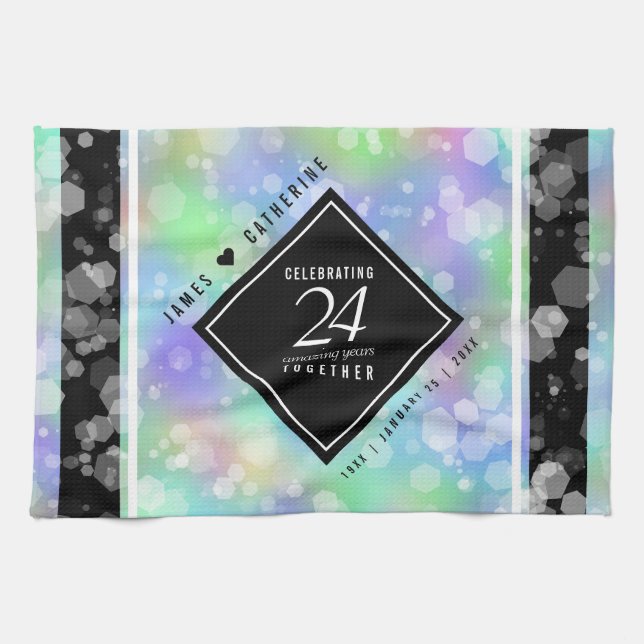 Elegant 24th Opal Wedding Anniversary Celebration Tea Towel (Horizontal)