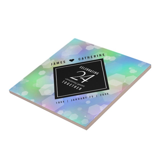 Elegant 24th Opal Wedding Anniversary Celebration Tile (Side)