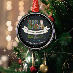 Elegant 250th Anniversary Bold Charcoal Silver  Metal Tree Decoration