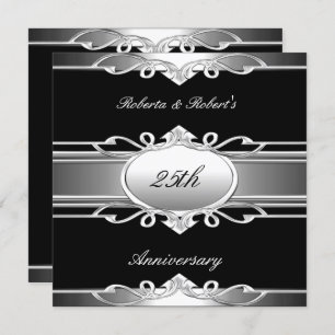 Elegant 25th Anniversary Black Silver Invitation