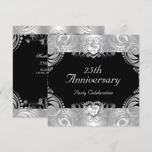 Elegant 25th Anniversary Black Silver White 2 Invitation