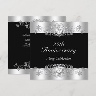 Elegant 25th Anniversary Black Silver White Invitation
