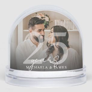 Elegant 25th Anniversary Couple's Names 2-Photo Snowglobe