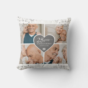 Elegant 25th Anniversary Photo Gold Glitter Heart  Cushion