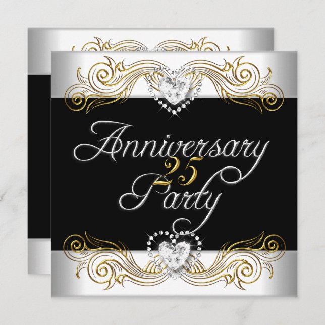 Elegant 25th Anniversary Silver White Diamond Invitation (Front/Back)