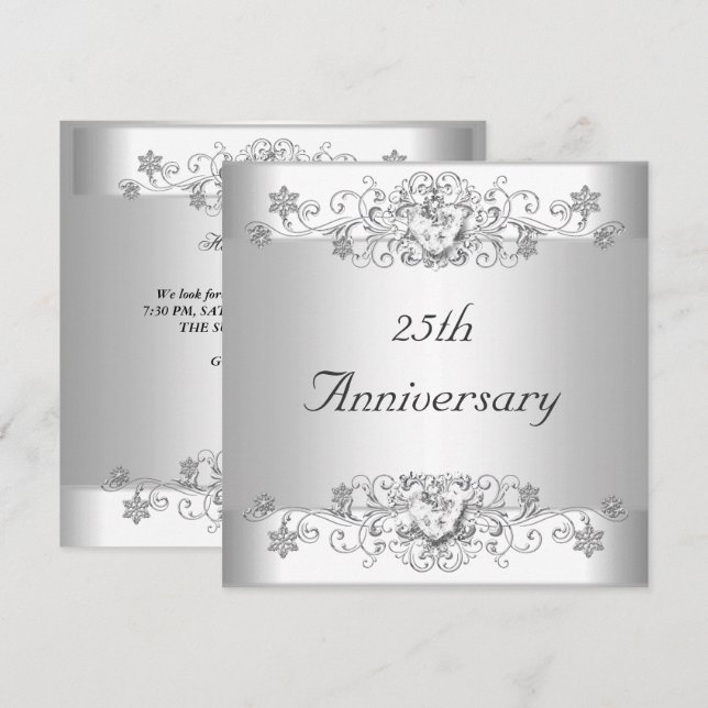 Elegant 25th Anniversary Silver White Diamond Invitation (Front/Back)