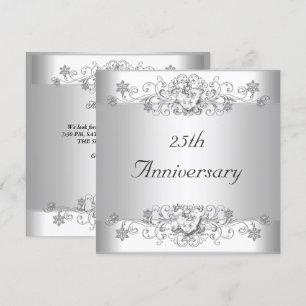 Elegant 25th Anniversary Silver White Diamond Invitation