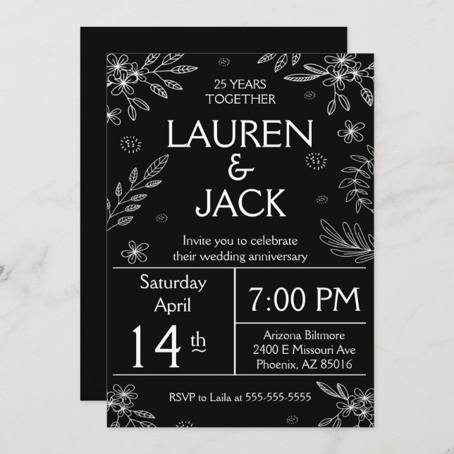 Elegant 25th Silver Anniversary Invite (Front/Back)