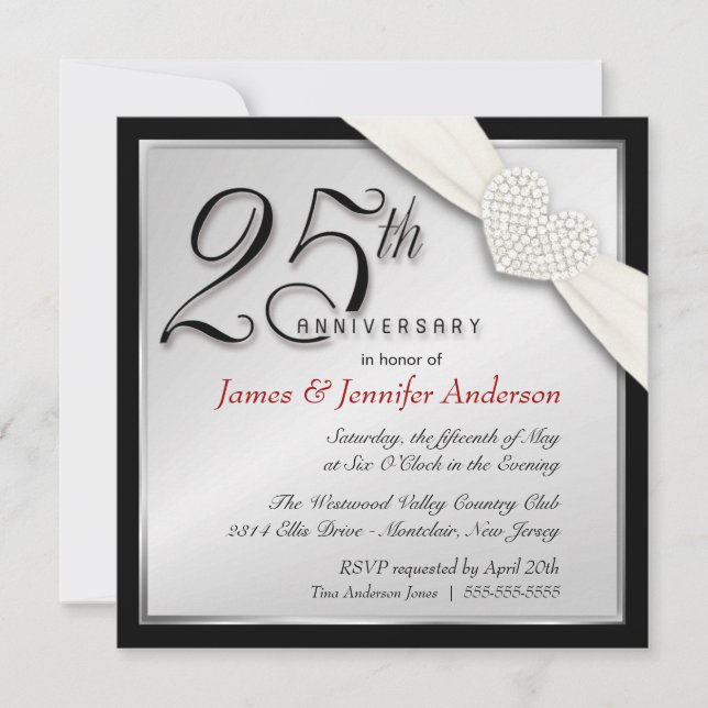 Elegant 25th Silver Anniversary Party Invitations (Front)