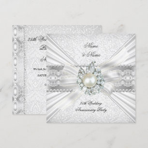Elegant 25th Silver Anniversary Party Lace Pearl Invitation