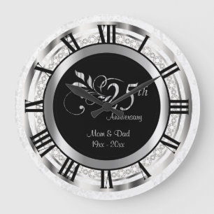 Elegant 25th Silver Diamond Anniversary Large Clock