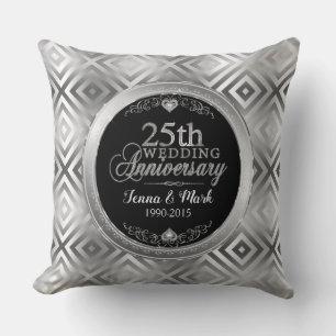 Elegant 25th Silver Geometric Wedding Template Cushion