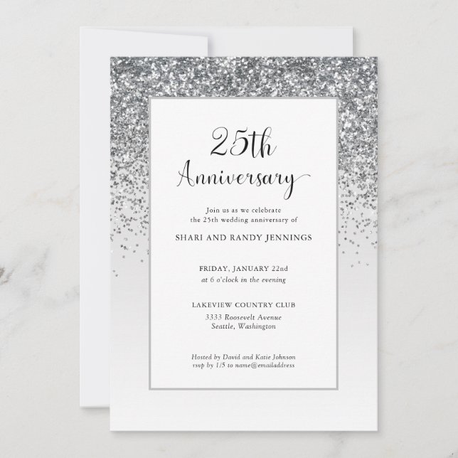 Elegant 25th Silver Glitter Wedding Anniversary Invitation (Front)