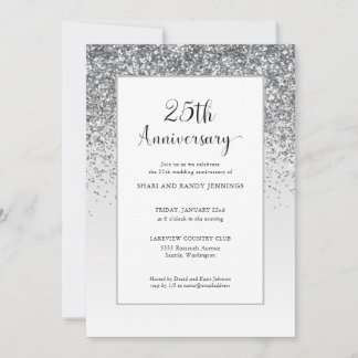 Elegant 25th Silver Glitter Wedding Anniversary Invitation