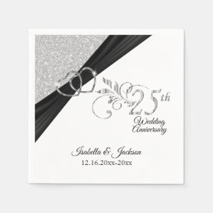 Elegant 25th Silver Glitter Wedding Anniversary Napkin