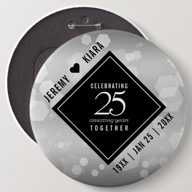 Elegant 25th Silver Wedding Anniversary 6 Cm Round Badge (Front & Back)