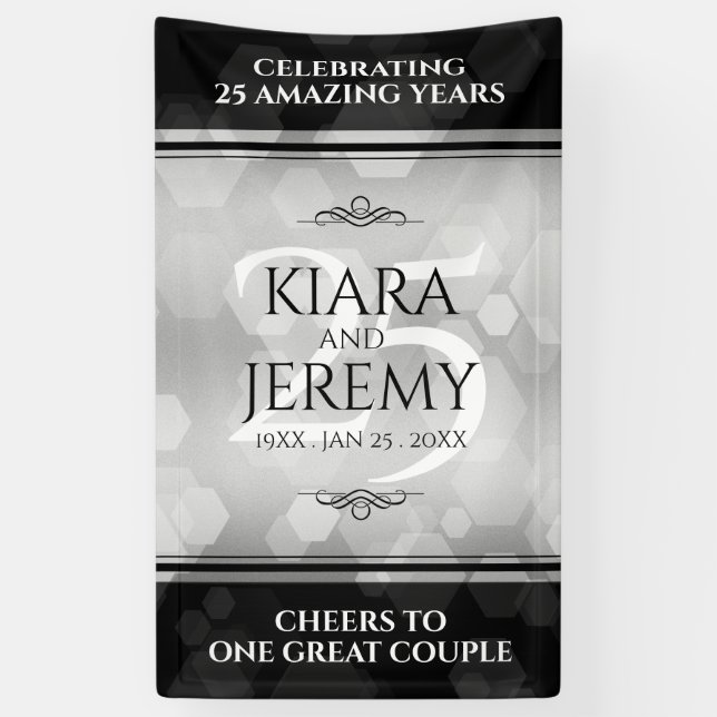 Elegant 25th Silver Wedding Anniversary Banner (Vertical)