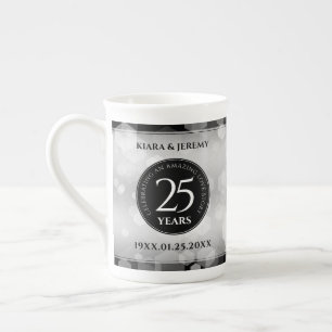 Elegant 25th Silver Wedding Anniversary Bone China Mug