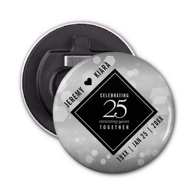 Elegant 25th Silver Wedding Anniversary Bottle Opener (Front)