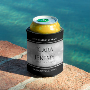 Elegant 25th Silver Wedding Anniversary Can Cooler