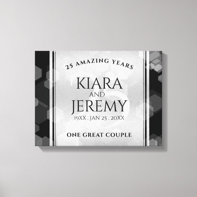 Elegant 25th Silver Wedding Anniversary Canvas Print (Front)