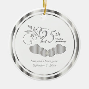Elegant 25th Silver Wedding Anniversary Ceramic Tree Decoration