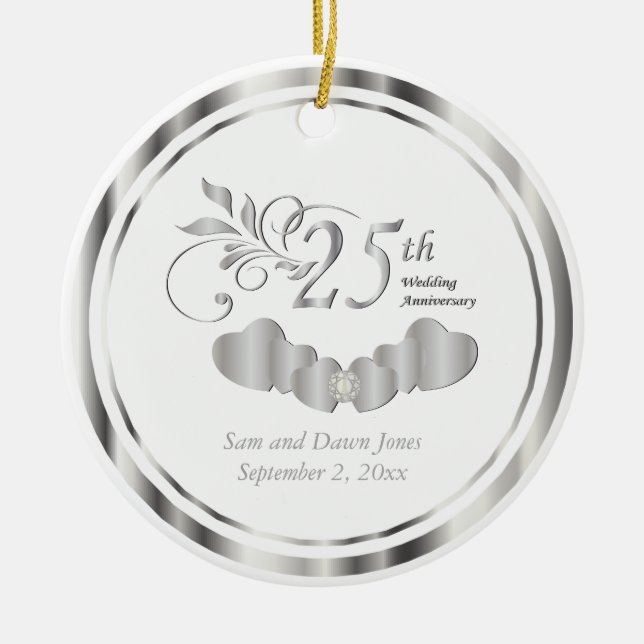 Elegant 25th Silver Wedding Anniversary Ceramic Tree Decoration (Front)