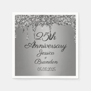 Elegant 25th Silver Wedding Anniversary Couple Napkin