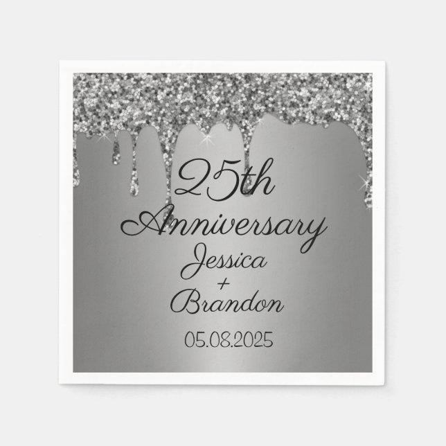 Elegant 25th Silver Wedding Anniversary Couple Napkin (Front)