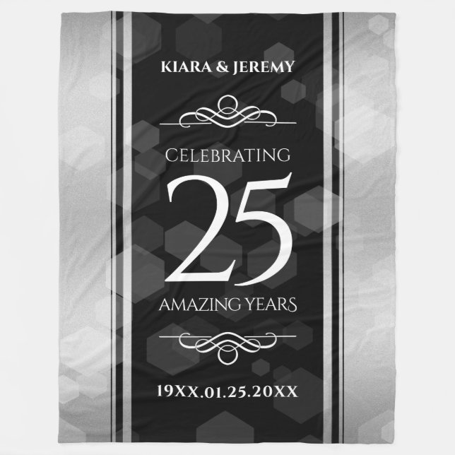 Elegant 25th Silver Wedding Anniversary Fleece Blanket (Front)