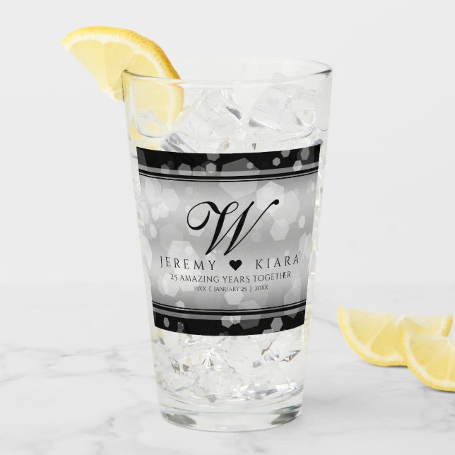 Elegant 25th Silver Wedding Anniversary Glass (Front Ice)