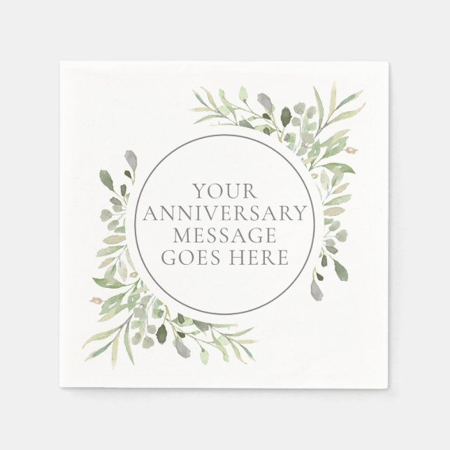 Elegant 25th Silver Wedding Anniversary Greenery Napkin (Front)