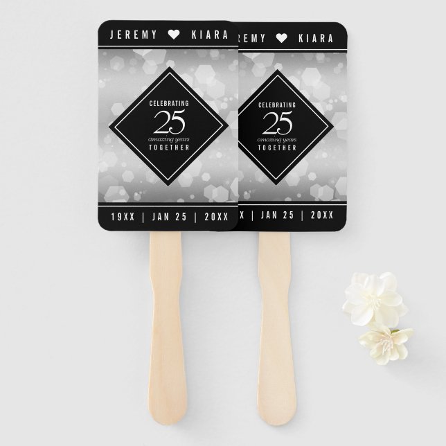 Elegant 25th Silver Wedding Anniversary Hand Fan (Front and Back)