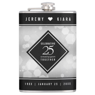 Elegant 25th Silver Wedding Anniversary Hip Flask