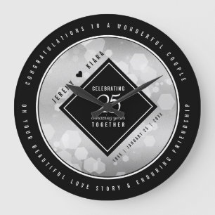 Elegant 25th Silver Wedding Anniversary Large Clock