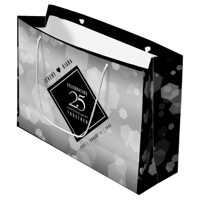 Elegant 25th Silver Wedding Anniversary Large Gift Bag (Front Angled)