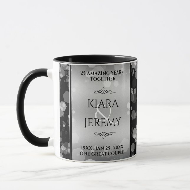 Elegant 25th Silver Wedding Anniversary Mug (Left)