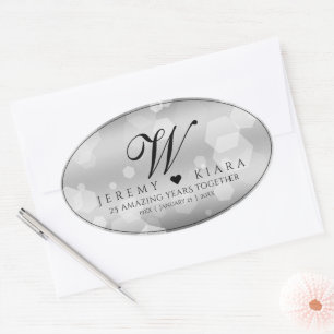 Elegant 25th Silver Wedding Anniversary Oval Sticker