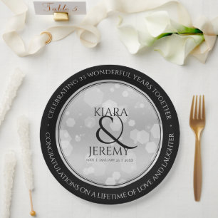 Elegant 25th Silver Wedding Anniversary Paper Plate